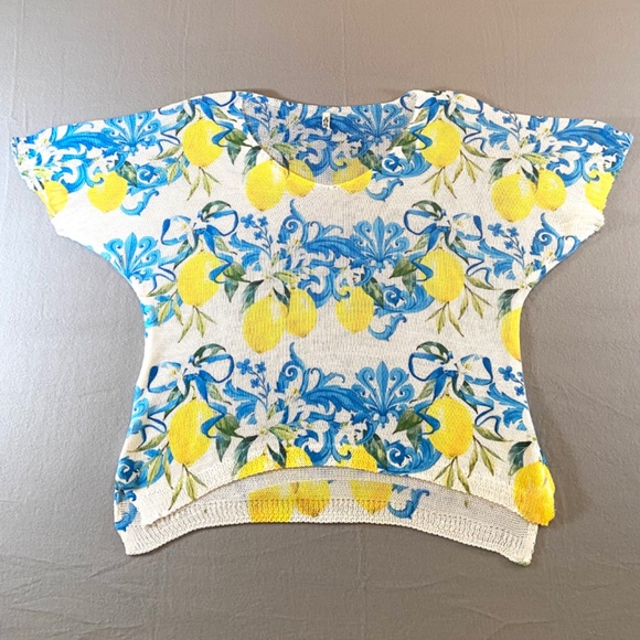 Plus Size Lemon Print Italian Knit Boho Top 2X/3X Resort Summer Blouse - Picture 12 of 16